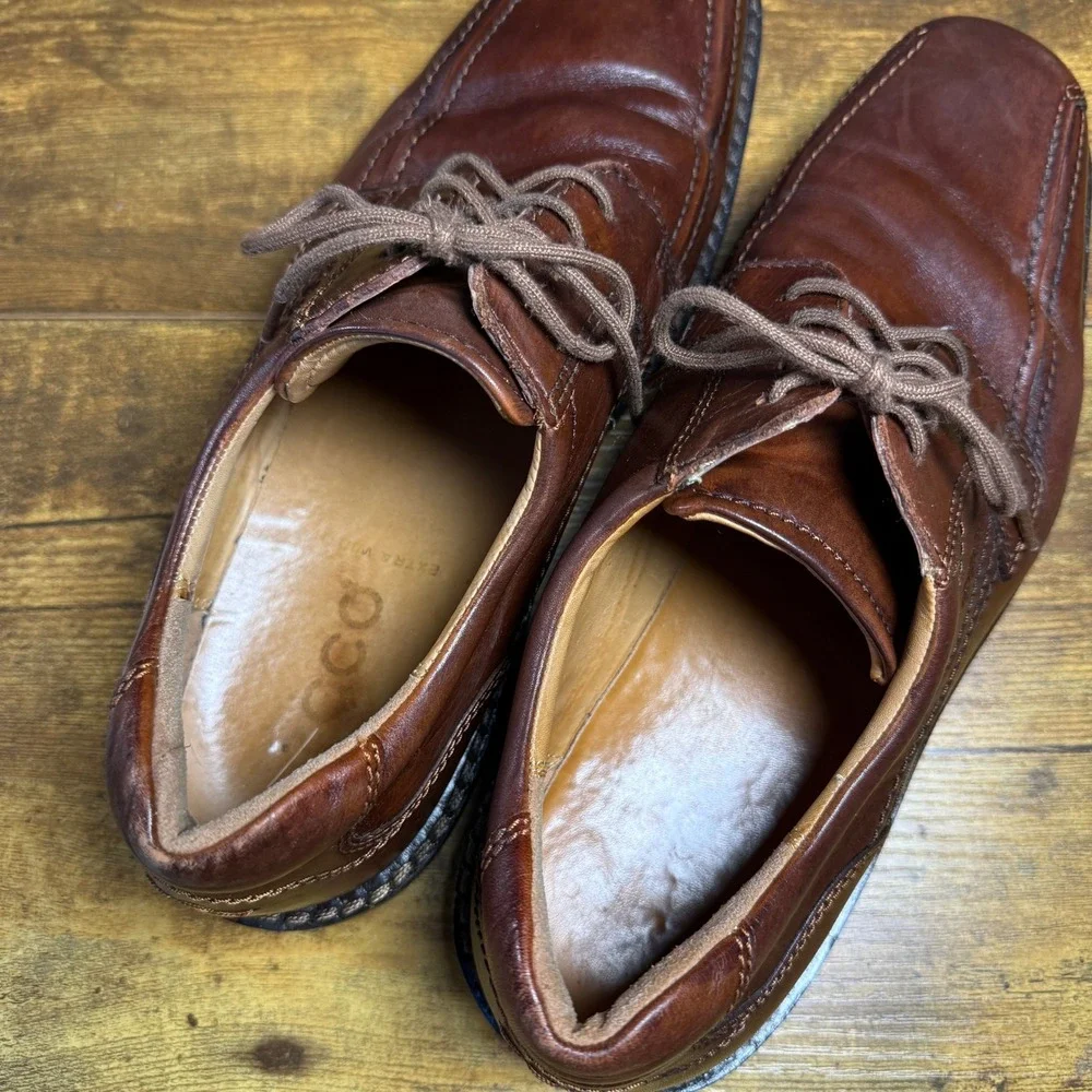 ECCO Helsinki Brown Leather Bicycle Toe Oxford Mens 9-9.5 EU 43 Dress Shoes